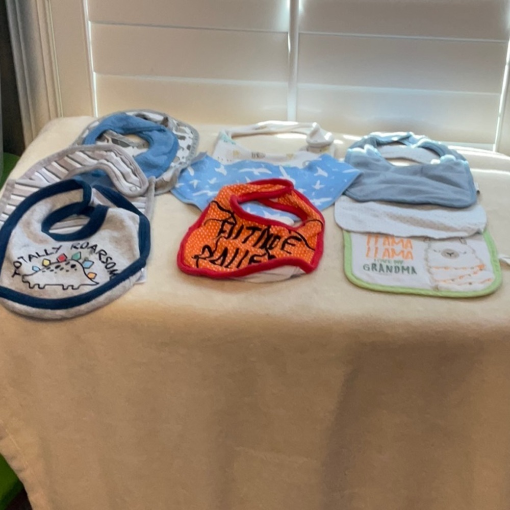 Dino and Animal Print Baby Bib Set - Blue, Orange, Green
